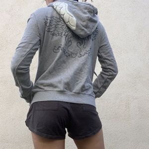 y2k gray three hearts zip up jacket